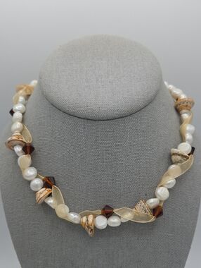 5 for $25! Handmade Elegant Cream & Brown Beaded Necklace with Pearls